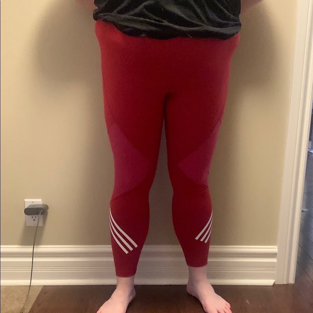 Adidas Red Performance Leggings with Iconic Stripes